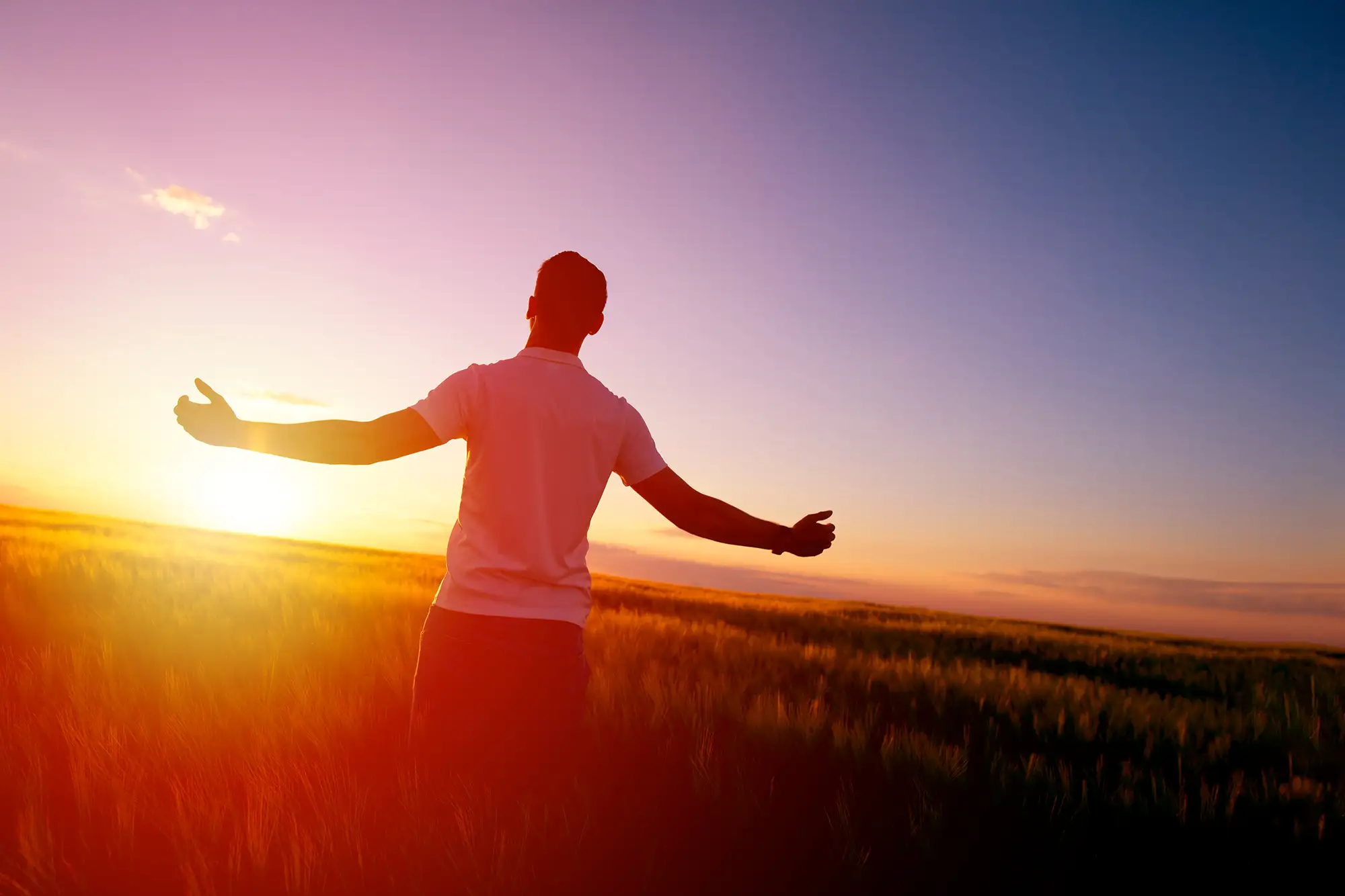 Man feeling free in a natural beautiful setting